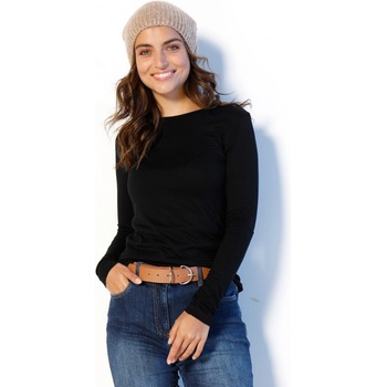 Jednofarebné tričko s okrúhlym výstrihom a dlhými rukávmi čierna