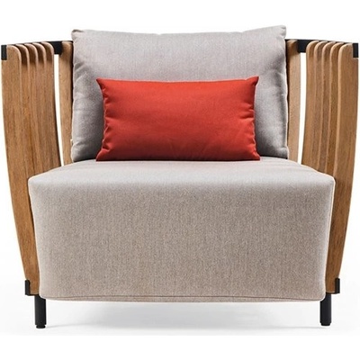 Ethimo Nízké křeslo Swing, 97x85x77 cm, rám lakovaný hliník Warmwhite, teakové dřevo, bez polstrů