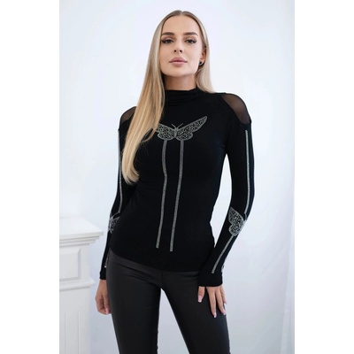 Knitted blouse with a butterfly in black cubic zirconia čierna šedá