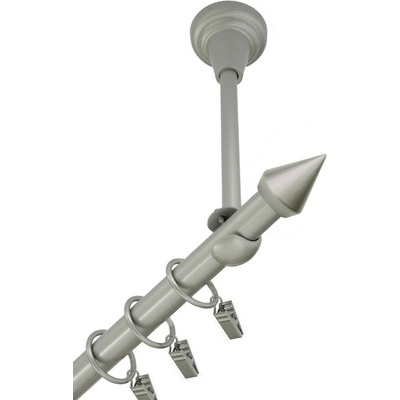 OK-GarnýžeCZ Garnýž kovová jednořadá 16mm Hrot stříbrná mat 130 cm do stropu / kroužky s žabkou
