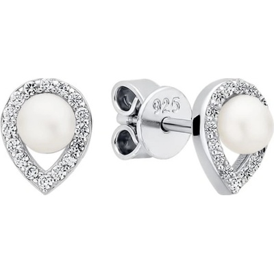 Gaura Pearls stříbrné náušnice s bílou perlou a zirkony Zyta SK23224E/W stříbrná Bílá