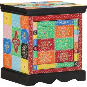 vidaXL Нощно шкафче, многоцветно, 40x35x45 см, масивно дърво, цвят манго (4017562)