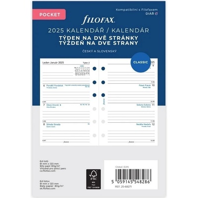 Filofax Týdenní kalendář 2025, týden/2 strany náplň kapesních diářů formát A7 – Zboží Dáma