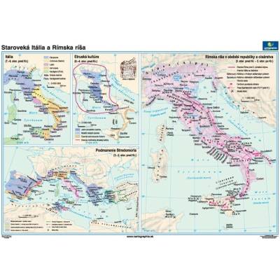 Cartographia Staroveká Itália a Rímska ríša (160x120 cm), nástenná, fóliovaná, lištovaná