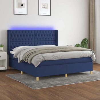 vidaXL Боксспринг легло с матрак и LED, синьо, 160x200 см, плат (3139131)