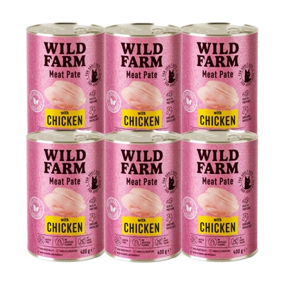 WILD FARM Пастет с пилешко месо 6x400 г - безглутенова храна за котки
