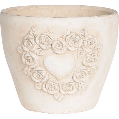 Clayre & Eef Terakotový kvetináč s ružami a srdcem- 17 x 17 x 15 cm