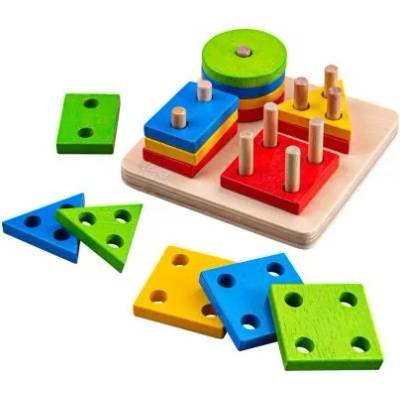 Bigjigs-Дървен пъзел за сортиране с геометрични форми (BB094)