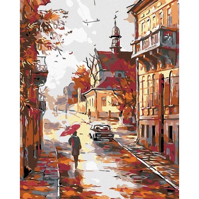 zuty Malování podle čísel Podzimní ulice na konci města 80 x 100 cm bez rámu a bez vypnutí plátna 8596530035428
