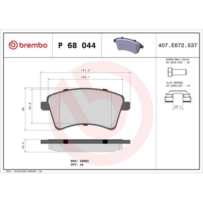 BREMBO P 68 044 Sada brzdových destiček, kotoučová brzda (P68044)