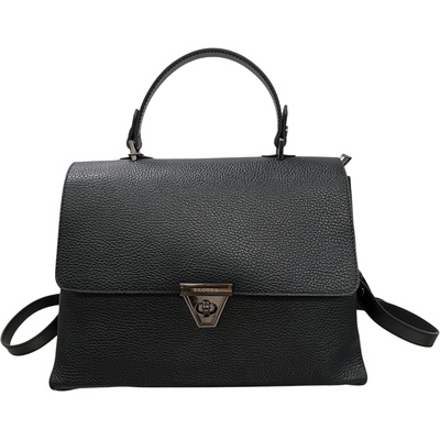 Bagger Dámska kožená kabelka do ruky aj crossbody s antracitovým patentom – čierna