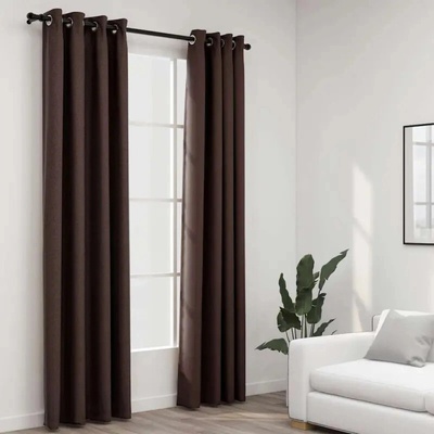Zatemňovací závěsy s kroužky vzhled lnu 2 ks taupe 140 x 245 cm