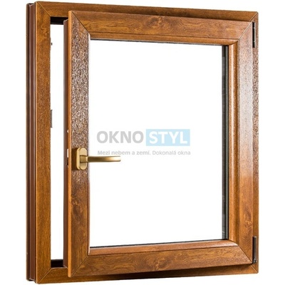 OKNOSTYL.cz jednokřídlé plastové okno otvíravo-sklopné pravé REHAU 800 x 1000 cm Bílá / Zlatý dub