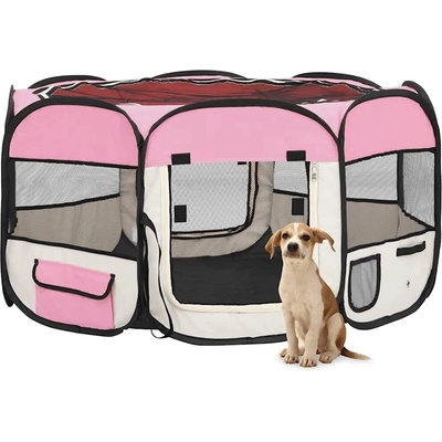vidaXL Skládací ohrádka pro psy s taškou růžová 125 x 125 x 61 cm 9799.171011