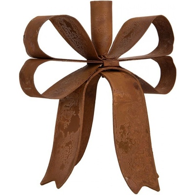 Kovový rustikální rezavý svícen mašle Bow Candle Rust - 19*15*18 cm - Clayre & Eef