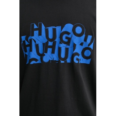 HUGO Blue Памучна тениска Hugo Blue в черно с принт 50533528 (50533528)