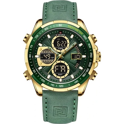 Curren Мъжки часовник Naviforce Fuero, Хронограф, Кожена каишка, Зелен / Златист (NAVIFORCE-9197L-GREEN-GOLD)