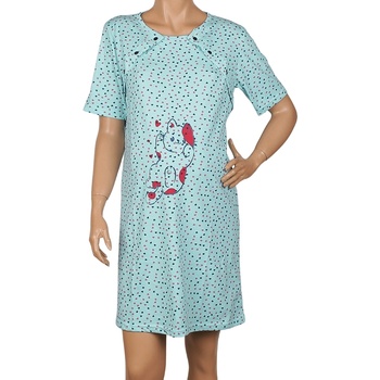 Image 1 of Нощница за кърмачки в ментов цвят с коте и сърчица