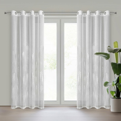 Biela Vianočná záclona s lesklou striebornou potlačou ELSA 140x250cm