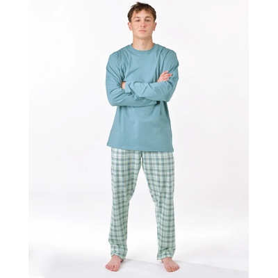 Gina pánské pyžamo dlouhé pánské šité s potiskem pyžama 2025 79189P měsíc aqua