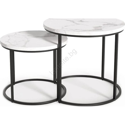 Halmar К-кт 2x Масичка за кафе OREO Ø 43/53 см черен/мраморен декор (HA0126)