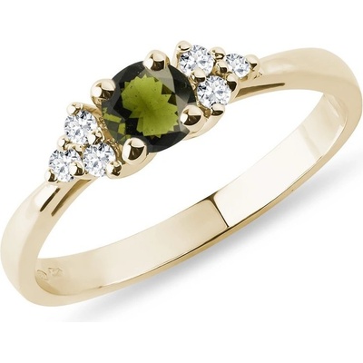 Klenota prsten s vltavínem a diamanty ve žlutém zlatě k0109023