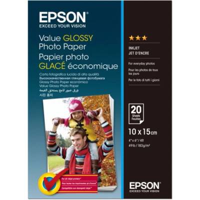Epson Фотохартия Epson Value Photo Paper, 10x15cm, 183g/m2, гланцова, 20 листа - C13S400037 (C13S400037)