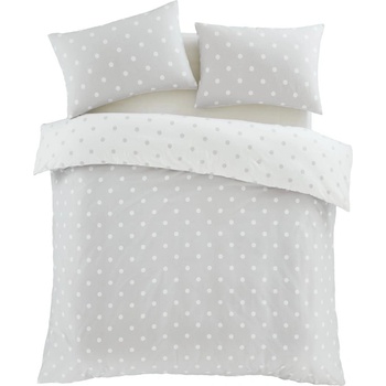 Catherine Lansfield Бяло-сиво единично фланелено спално бельо 135x200 cm Polka Dot - Catherine Lansfield (BD/59102/W/SQS/GY)