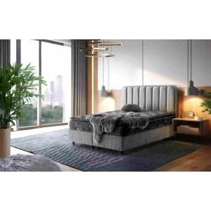  Бокспринг легло с матрак Puffi Grey с матрак 160/200 см, Сив, Повдигащ механизъм, Bonell Spring System