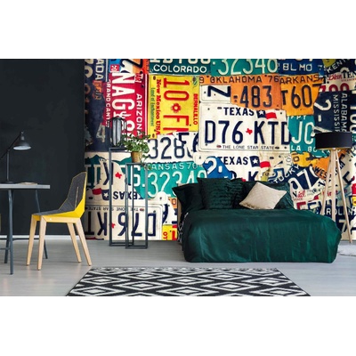 DIMEX ART Самозалепваща се флизелинова фототапета стара американска регистрационна табела 375 x 250 см