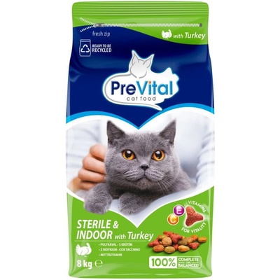PreVital pre sterilizované mačky Indoor morčacie 8 kg