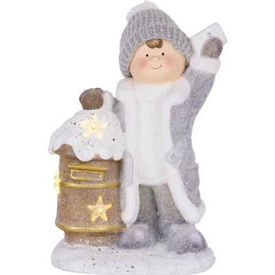 MagicHome Dekorace Vánoce Chlapeček se schránkou 1 LED 3xAA keramika 33x23x45 cm ST8090925