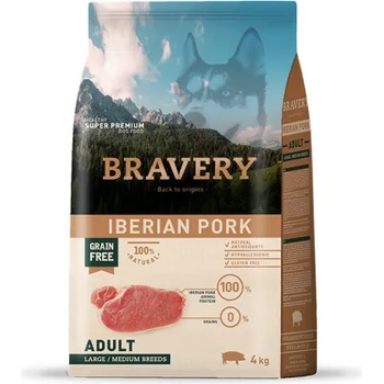 Bravery Iberian Pork Medium & Large Breeds Adult Dog - Пълноценна храна за израснали кучета от средни и едри породи с иберийско свинско 4 кг