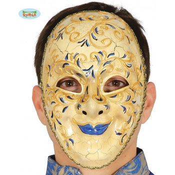 Dekoračná benátska maska s modrými perami