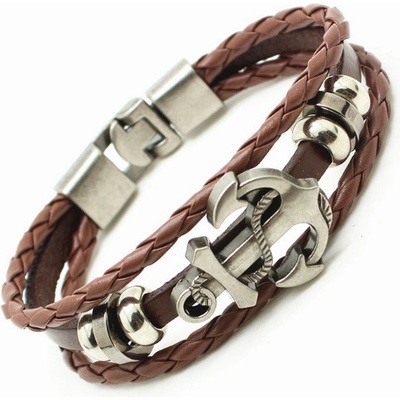 Amparo Miranda kožený náramek s kotvou KNSH28 světle hnědý