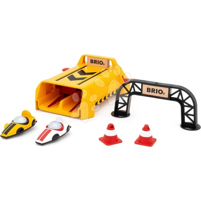 Brio Štartovacia rampa pre autíčka Roll Racing Launcher žlté a biele pretekárske modely s kužeľmi a cieľom