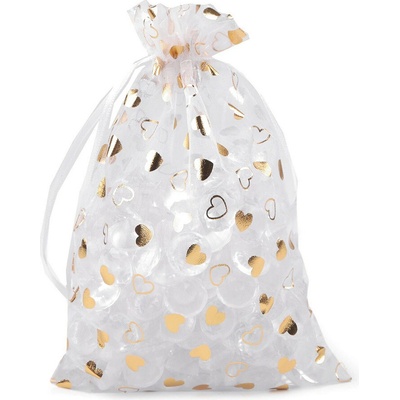 Dárkový pytlík organza srdíčka 14x21cm - Zlatá Zlatá