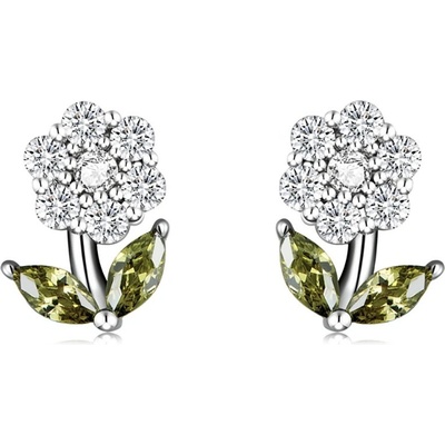 Grace Silver Jewellery stříbrné náušnice Amálka květina E-BSE592-WH/121 Bílá/čirá
