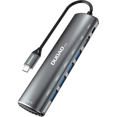 Dudao 8-in-1 multifunctional USB-C Hub A15 (grey) - мултифункционален хъб за свързване на допълнителна периферия за устройства с USB-C (сив)