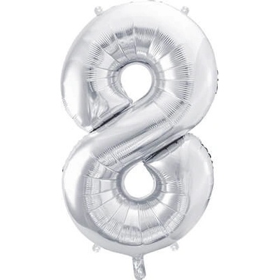 PartyDeco Fóliový balón Číslo 8 strieborný 86cm