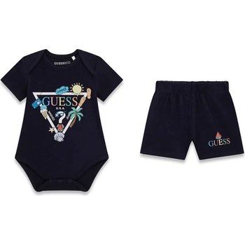 Guess Късo боди и къси спортни панталони за новородено момче в тъмносиньо цвят с весели щампи Guess