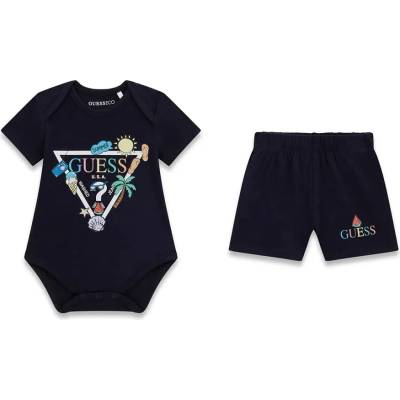 Guess Късo боди и къси спортни панталони за новородено момче в тъмносиньо цвят с весели щампи Guess