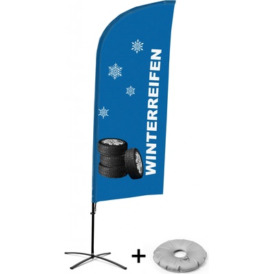Jansen Display Kompletní sada reklamní vlajky ve tvaru křídla, Zimní pneumatiky, německy Křížová Základna, 1273 x 3030 mm