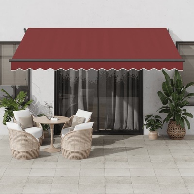 vidaXL Automatická zatahovací markýza s LED burgundská 400 x 350 cm