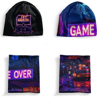 Takoy Panel se střihem XL funkční úplet set čepice a nákrčník game over 1