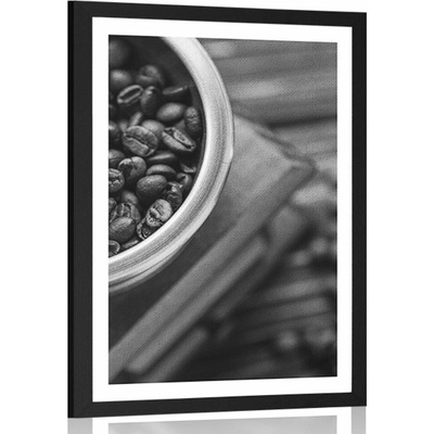 Plakát s paspartou vintage mlýnek na kávu v černobílém provedení - 60x90 no frame