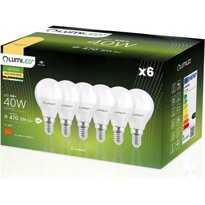 Lumiled 6x LED žiarovka E14 P45 5W = 40W 470lm 3000K Teplá biela 180°