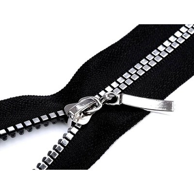 Kostěný zip No 5 délka 60 cm čtvercové zuby, malé, 1 (322) černá stříbrná