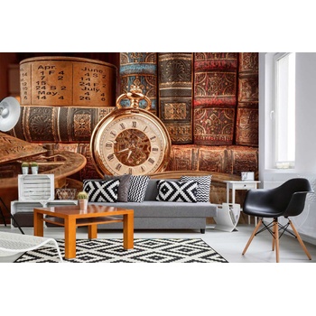 DIMEX ART s. r. o Самозалепваща се флизелинова фототапета винтидж джобен часовник 375 x 250 см