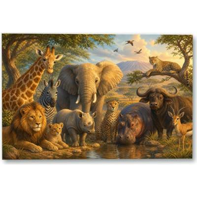 Plakát – Skupina afrických zvířat u vody Bez rámu Ano Bez rámu 135 × 90 cm